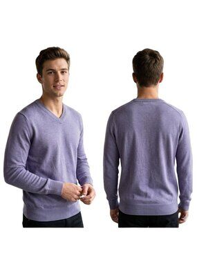 Banana Republic Men's Sweater Medium Luxury Blend Purple V-Neck Pullover Classic